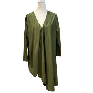 Olive Green V-Neck Asymmetric Tunic Top